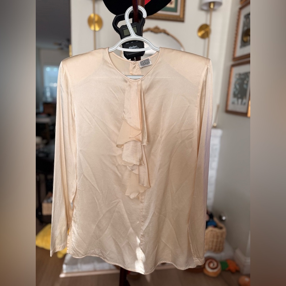 Cream Ruffle Front Blouse